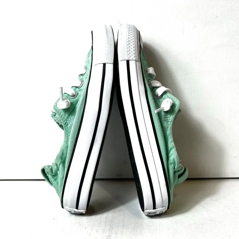 Converse Chuck Taylor All Star Low Top Green Canvas Shoe Women Sz 5 Stretch Back